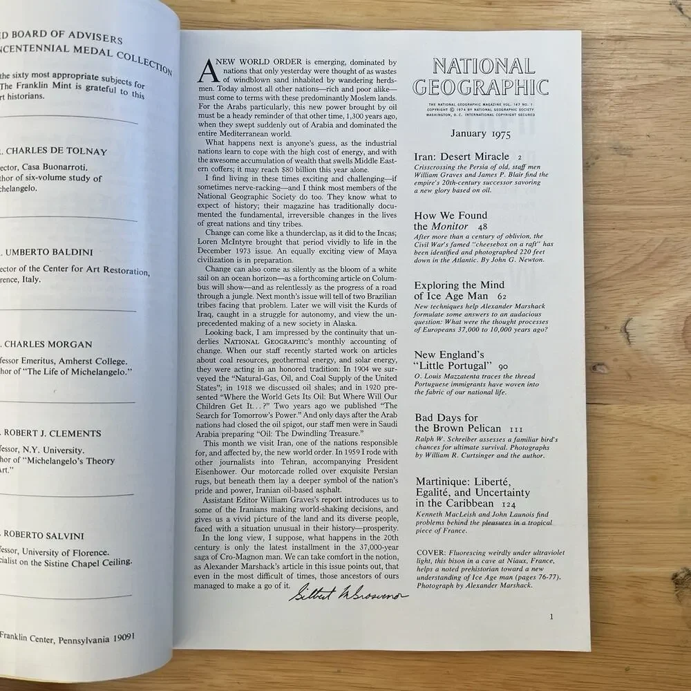 National Geographic January 1975 Magazine Iran Monitor Ice Age Man Martinique